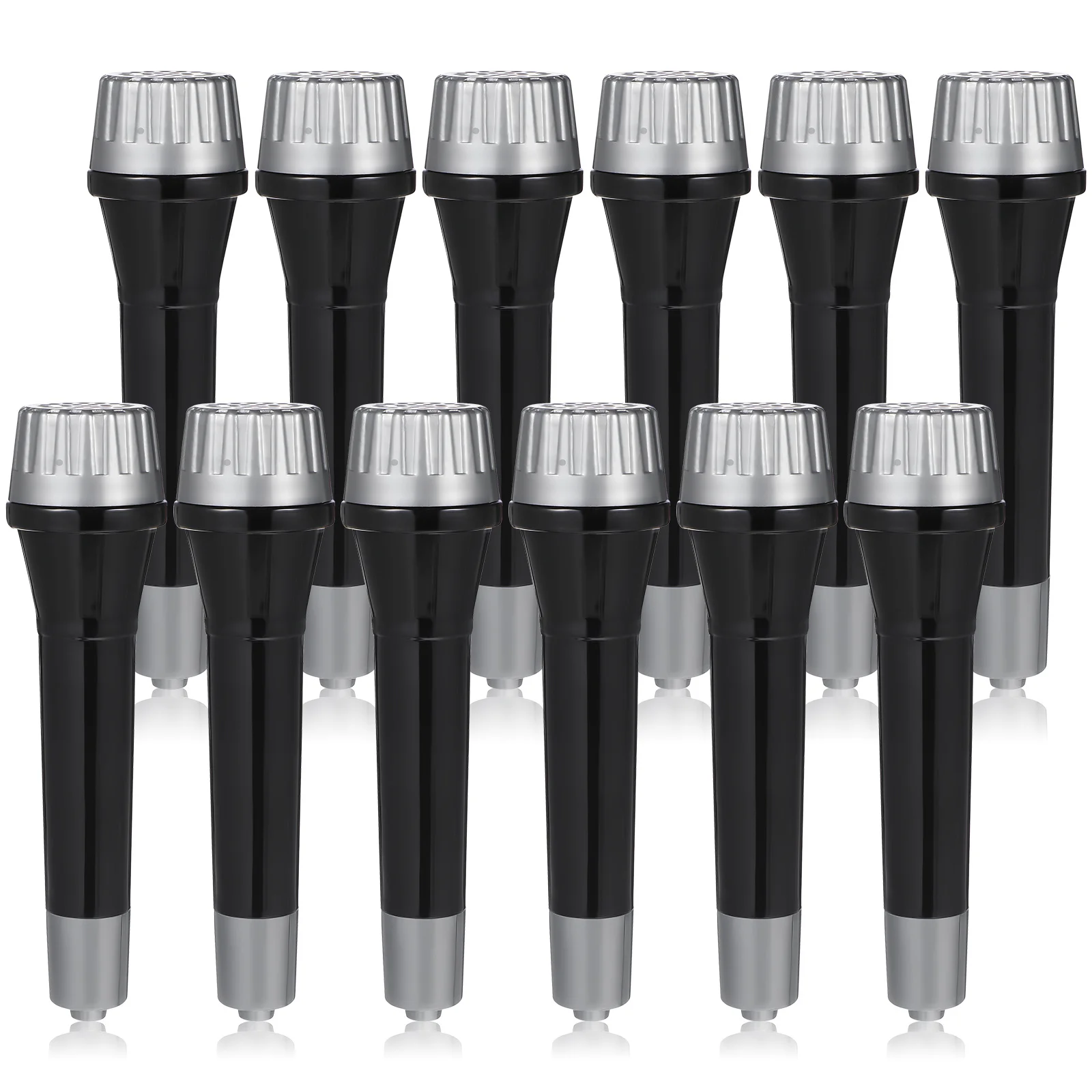 12 pcs Black Plastic Microphone Props For Kids Party Stage Performance Pretend Play Simulation Costume Microphone Set