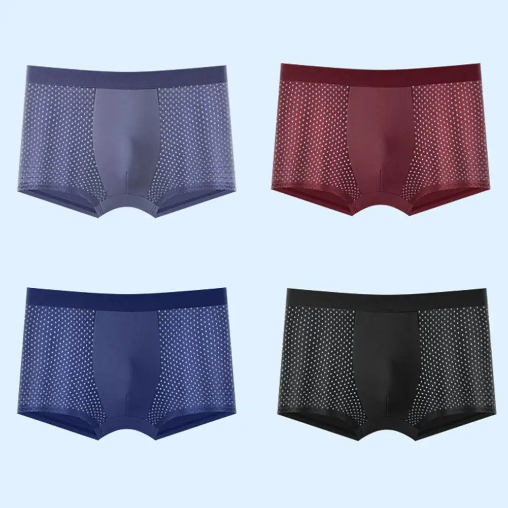 Men Breathable Boxers Comfortable Mesh Boxers Breathable Ice Silk Mesh Men's Boxers with U Convex Design for Moisture-wicking