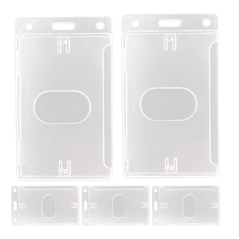 5 Pcs Transparent Card Holder Rigid Plastic Badge Holders for Id Cards Protector Side Insert Material Office School