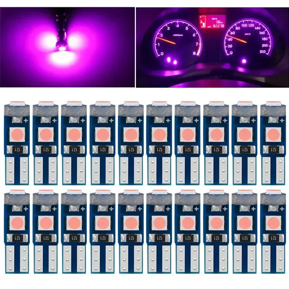 

20PCS T5 LED 74 3-SMD Car Dashboard Lights Car Reading Instrument Panel Lamp Door License Plate Light 12V Pink Purple Led