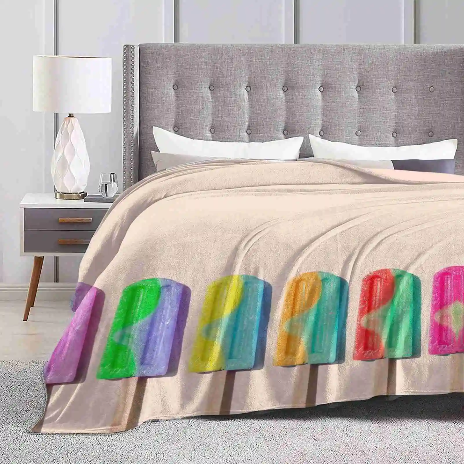 Row Of Rainbow-Colored Icecream Lollies Best Selling Room Household Flannel Blanket Ice Cream Lollipop Rainbow Bright Wood