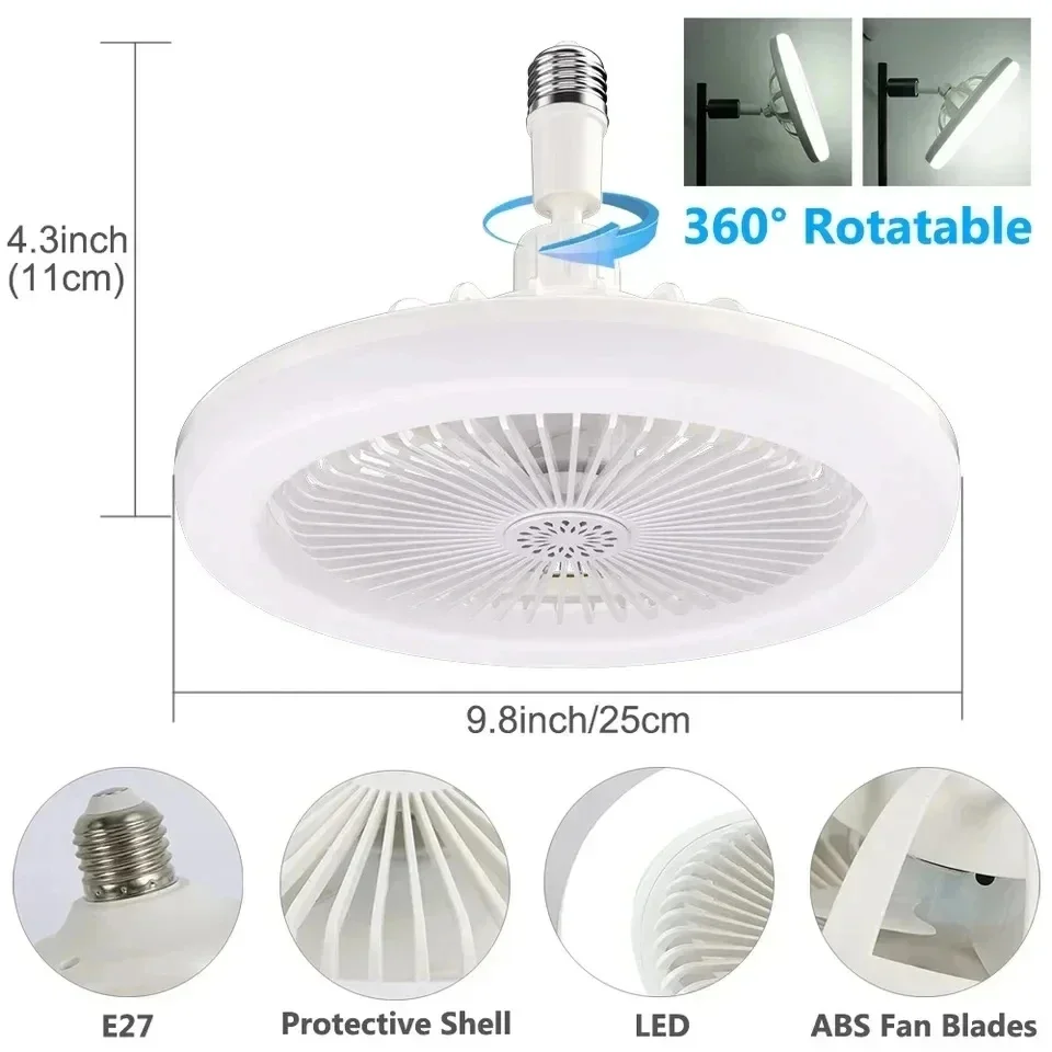 Imagem -04 - Led Ventiladores de Teto com Iluminação Controle Remoto 360 Universal Rotating E27 Converter Base 3-velocidade Timer Apto para Sala de Estar Quarto