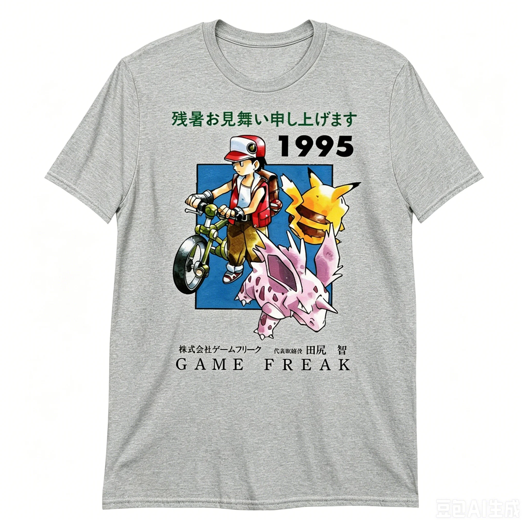 Neueste Pokémon 1995 Retro Erste Generation Drei Familienfiguren Lose Baumwoll-Kurzarmshirts für Erwachsene und Kinder – Detail 9