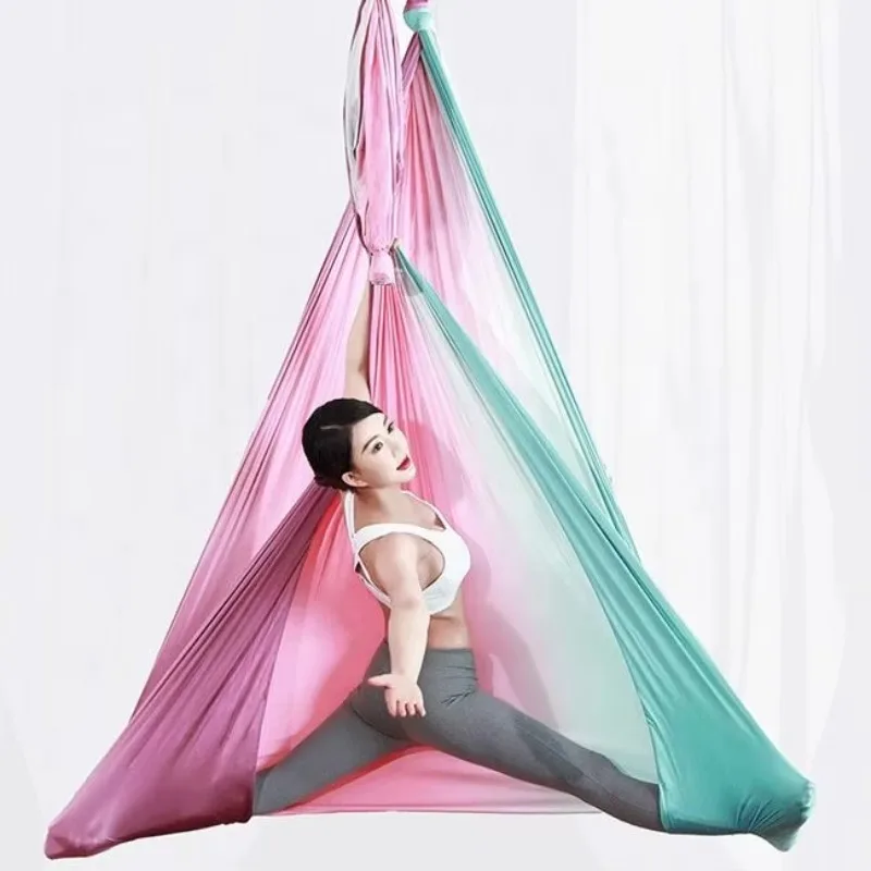 

5x2.8m Best Anti Gravity Gradient Color Flying Yoga Bed Low Stretch Soft Aerial Yoga Hammock Swing for Home Gym Fitness