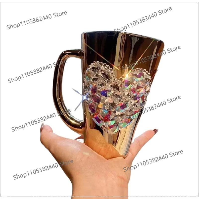 Diamond-encrusted love mug glass electroplated cup women's high-end exquisite coffee water cup teacup household new