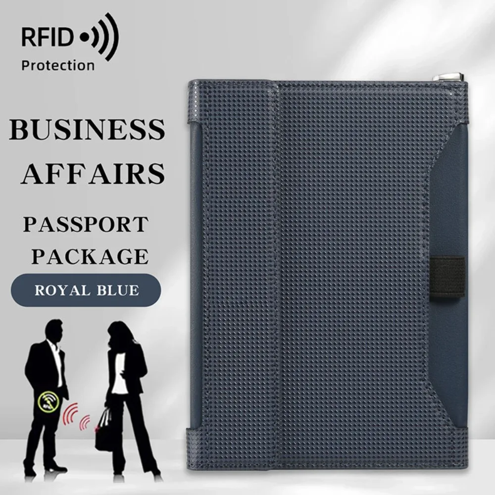 Solid Color Passport Holder RFID Blocking Leather Protective Cover Protector Ticket Slot Clip Travel Document Organizer