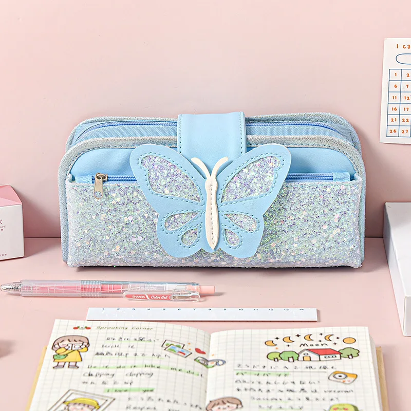 Trousse à crayons papillon séparable pour enfants, sac à stylos mignon pour filles, étui à stylos Kawaii, sac à stylos étudiant, rangement de fournitures scolaires, cadeaux