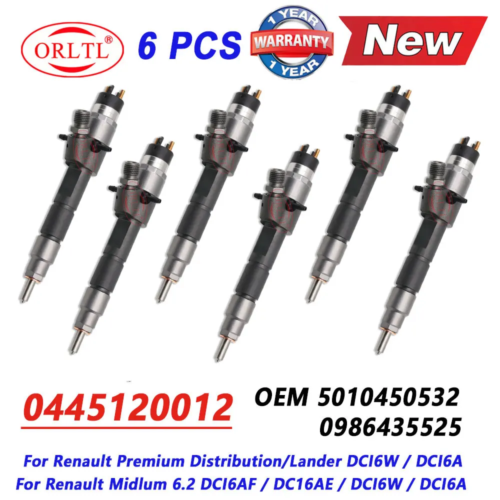 

6 PCS 0445120012 0986435525 Diesel Injector 0 445 120 012 Nozzle for Renault Midlum Distribution/Lander DCI6AF 6AE 5010450532