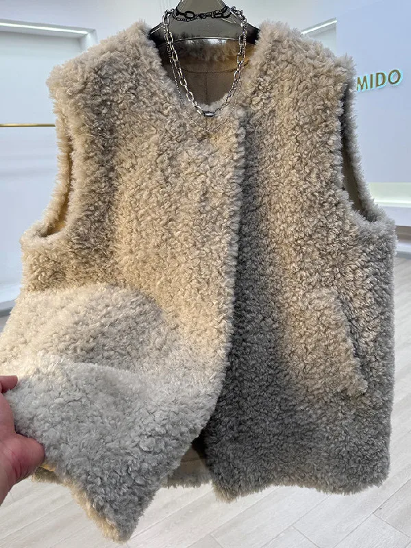 

plus Size Women's Luxury Sheepskin Vest 300 Pounds Extra Large Autumn Winter Loose Shoulder Pad Jacket Korean Style Casual Ou...