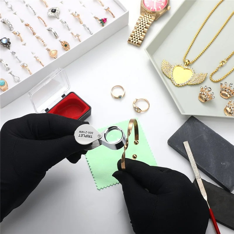 

A83F-Complete 6-Piece Jewelry Testing Solutions Kit For Gold And Silver Includes Scratches Streaks Gemstone Polishing Cloth Magn