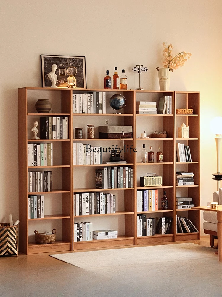 Nordic Solid Wood Floor Bookshelf Log Entire Wall Bookcase Study Storage