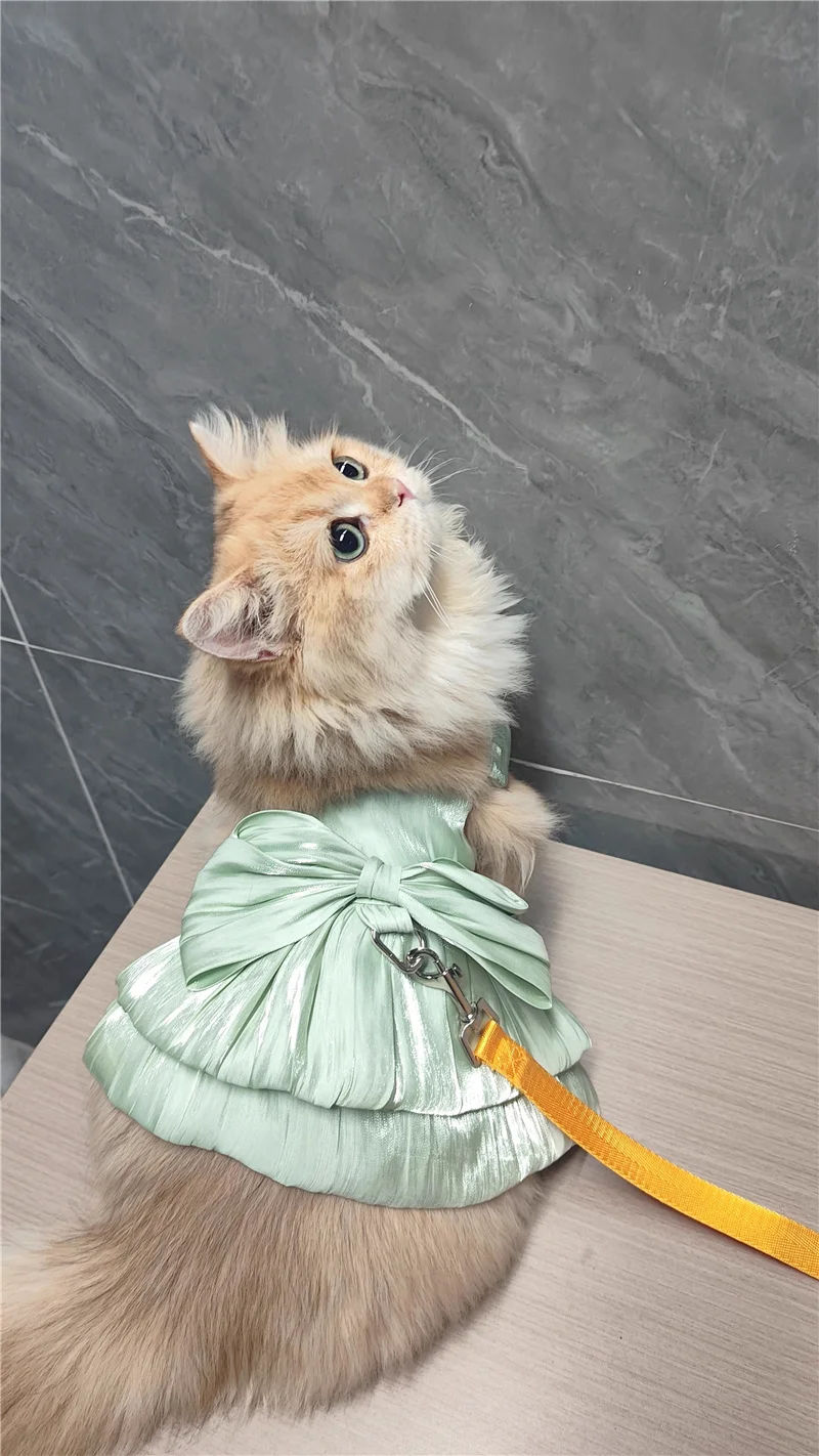 

2025 Solid Color Cat Dog Dresses with D-ring for Small Dogs Chihuahua Pomeranian Puppy Summer Pet Clothes vestidos para perritas