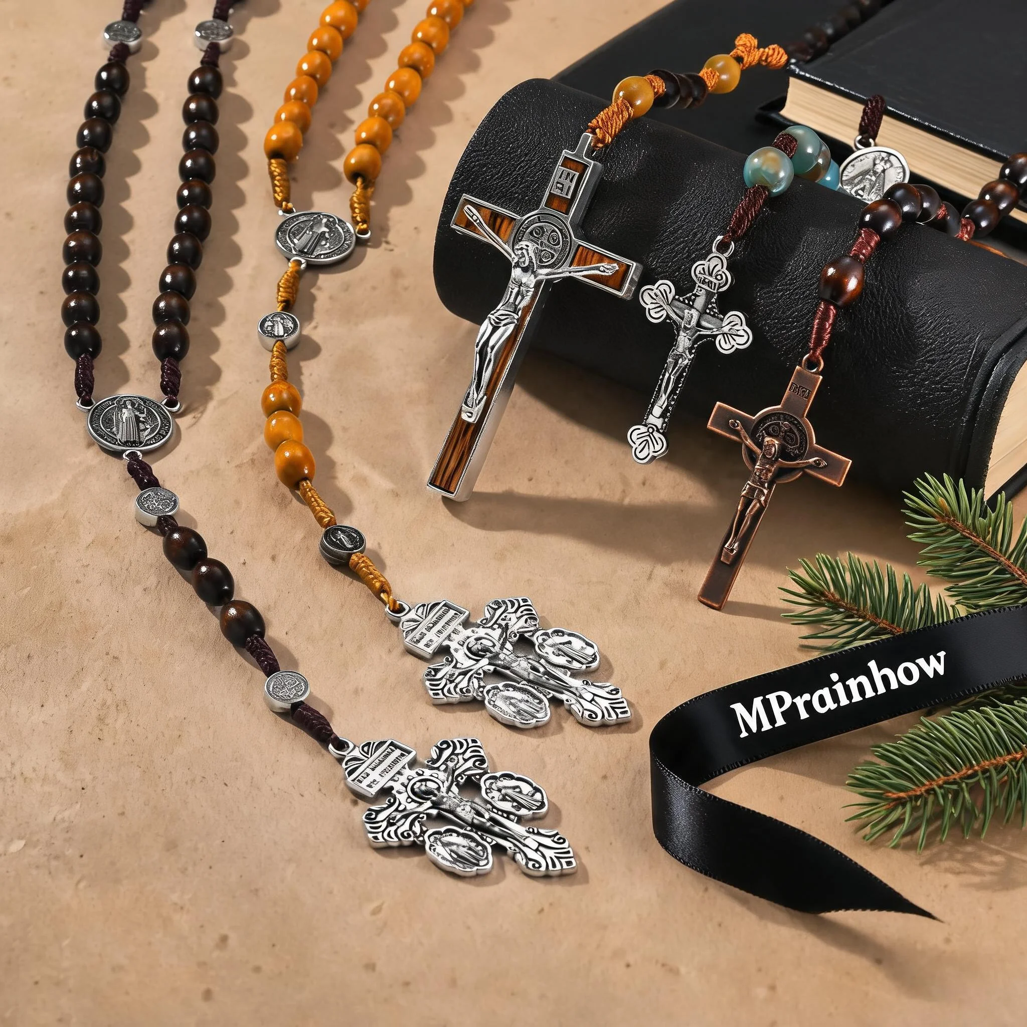Saint Benedict Rosary Y Necklace for Men,Religious Long Bead Cross Car Pendant Necklace,Religious Orthodox Praying Jewelry