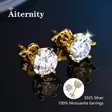 Stud Earrings Certified Genuine Moissanite 925 Silver - WGLZ Gold - White
