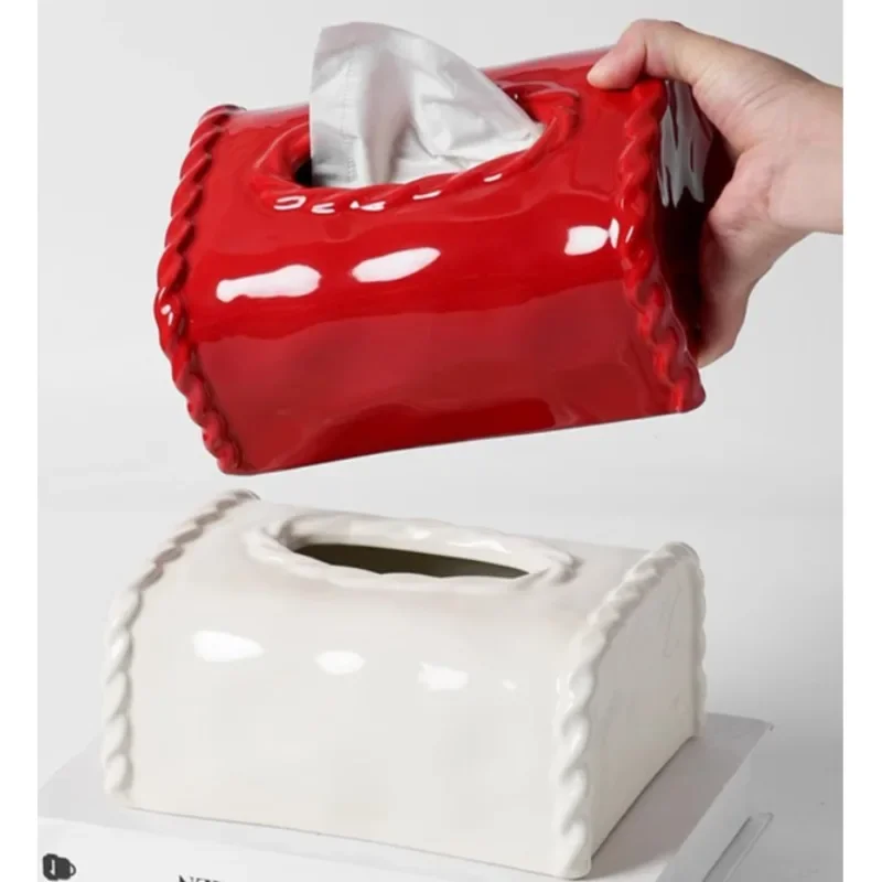 

Luxury French Woven Tissue Box Creative Ceramic Napkin Cover Pure Color Tissue Paper Holder Desktop Home Tabletop Decoration