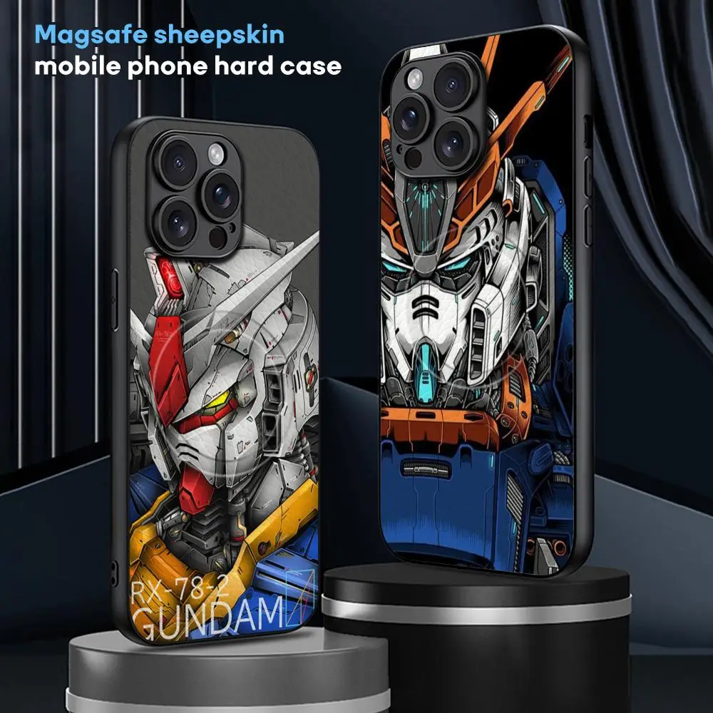 حافظة هاتف رائعة عملاقة G-Gund-am ROBOT لهاتف آيفون 16 15 14 13 12 11 Plus Pro Max فاخرة من جلد الغنم Magsafe