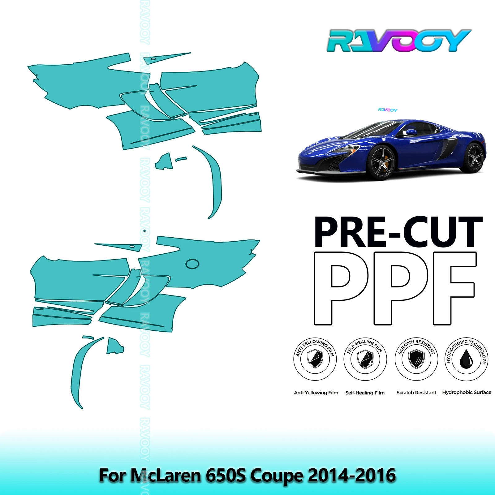

For McLaren 650S Coupe 2014-2016 8.5mil Clear Matte Pre-Cut PPF Door & A/B Pillar Kit TPU Paint Protection Film Set