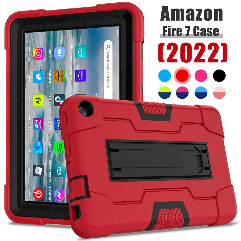 

Armor Case For Tablet Fire 7 2022 Heavy Duty Silicone kids safety TPU + PC Hard Flexible Stand Strong Drop Shock Proof Cover