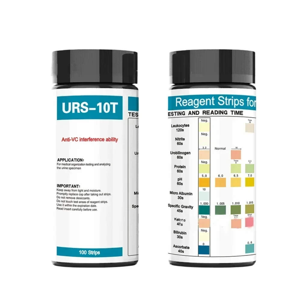 100pcs Plastic Bottle URS 10-In-1 Urine Test Strips Testing UTI Urinalysis Kit For Ketosis PH Protein Tools