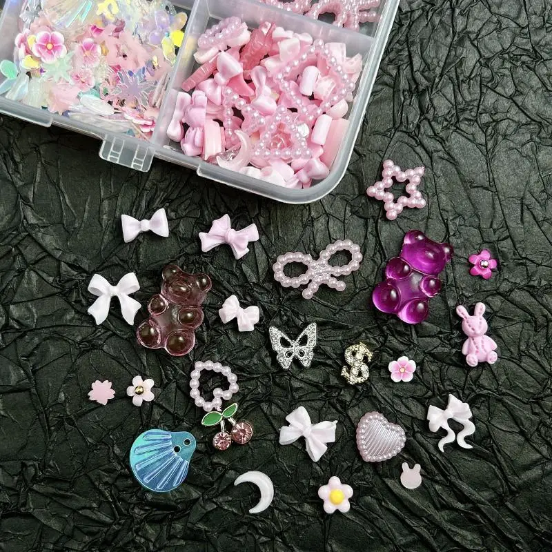 1 scatola di mini fiori a cinque petali Tis decorazioni per unghie artistiche fiocchi minimalisti stella scavata mista rosa pendenti per unghie accessori fai da te