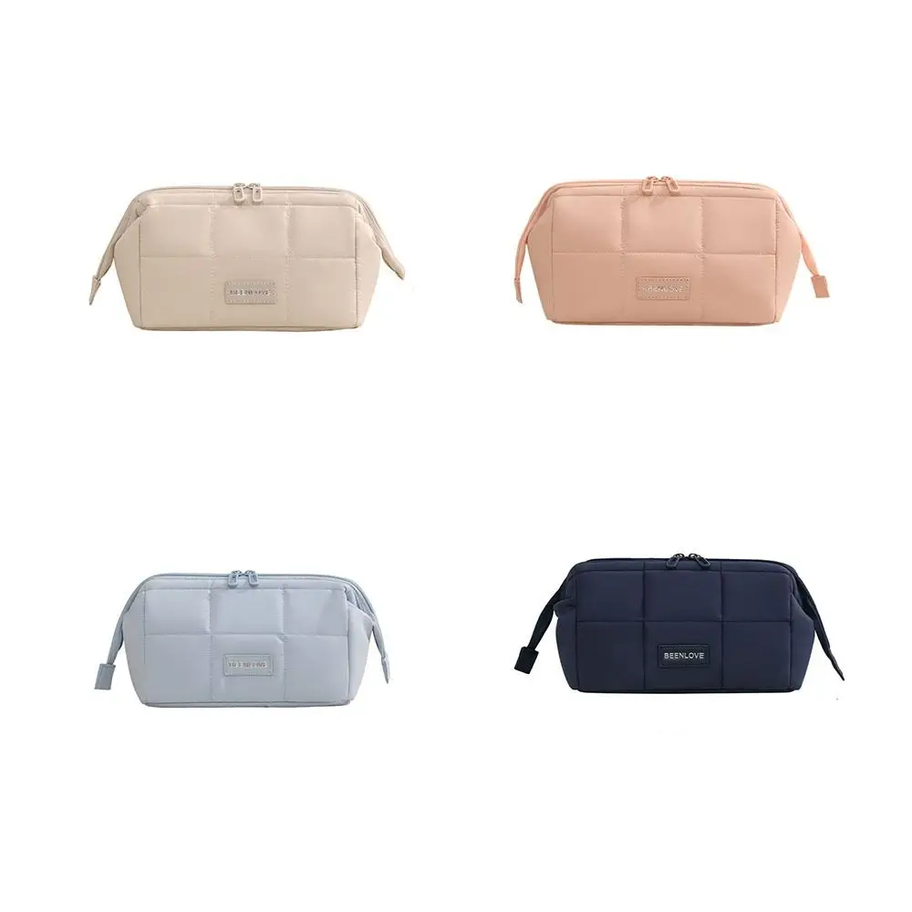 Wide-open Women Cosmetic Bag Handheld Large Capacity Makeup Organizer Multifunction Puffy Padded Toiletry Storage Bag Outdoor