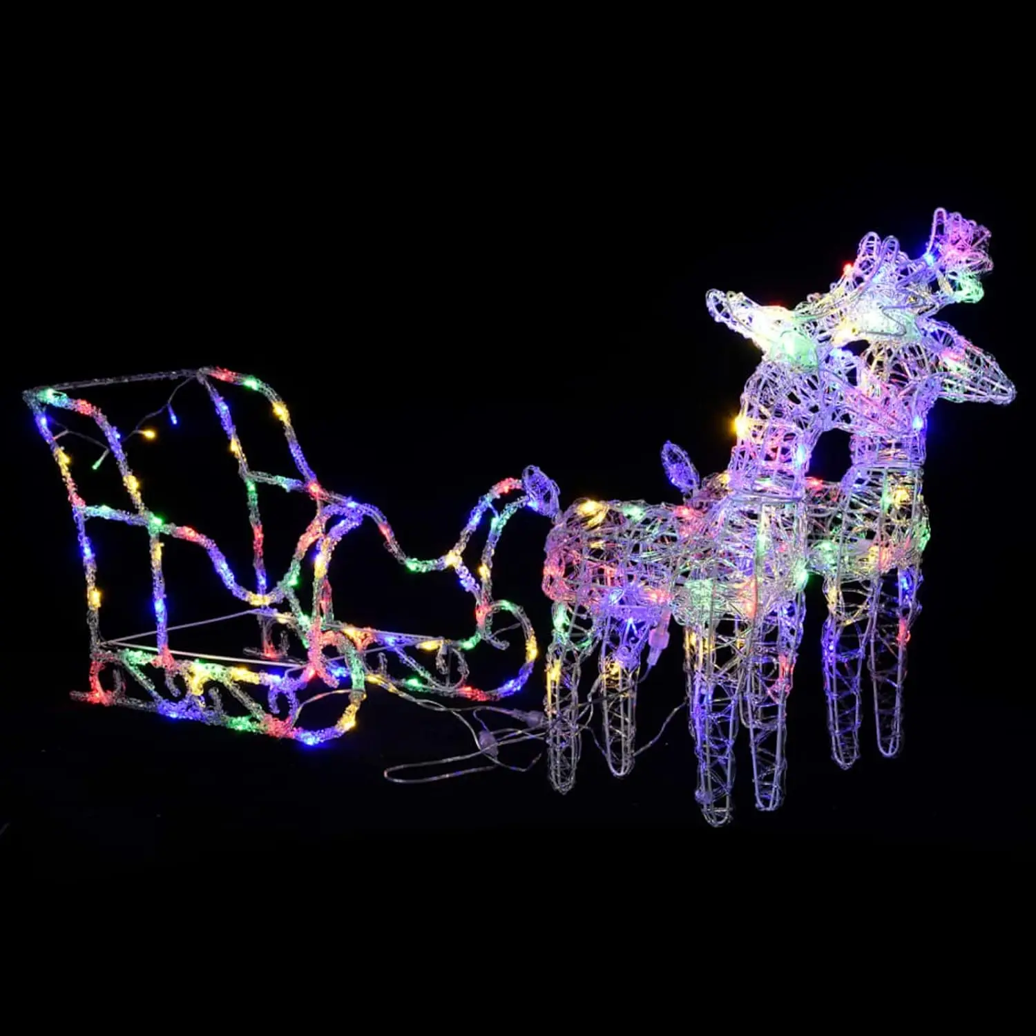 2 Reindeer and Sleigh Christmas Decoration Colorful Pre-lit 160 LEDs Light Deer Set for Home, Office, Yard, Party, Festi