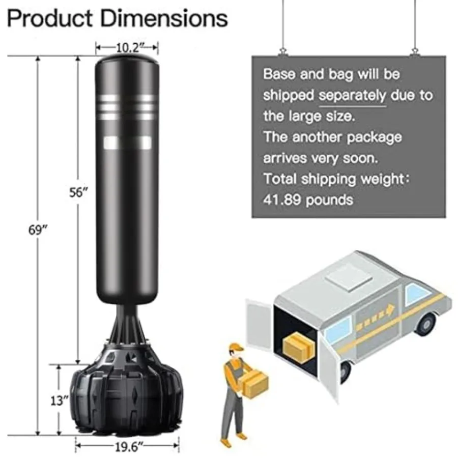 Freestanding Punching Bag for Home Gym Workout - Heavy-Duty Steel Stand Black Vinyl Shock-Absorbing Base Stability