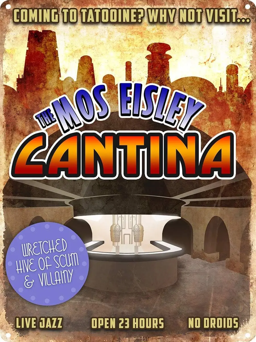 HomDeo Vintage Metallschilder: Coming to Tatooine?, The Mos Eisley Cantina Blechschild – Einzigartiges Wanddekor im Vintage-Stil für Zuhause und Männerhöhle