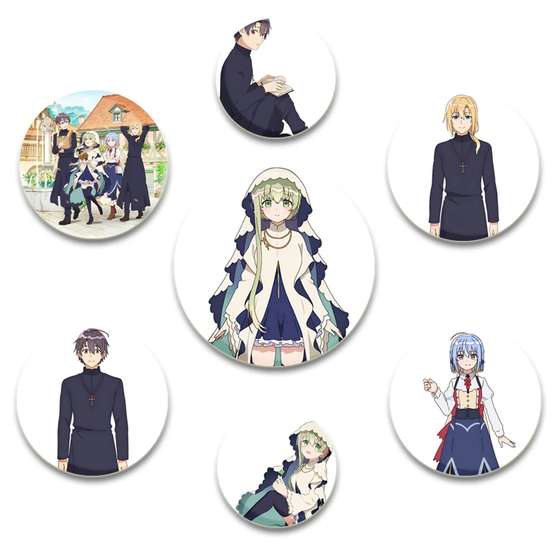 Anime Saint Cecilia&Pastor Lawrence Round Pins Cartoon Badges Handmade Tinplate Brooch on Backpack Clothes Chest Ornament Gifts