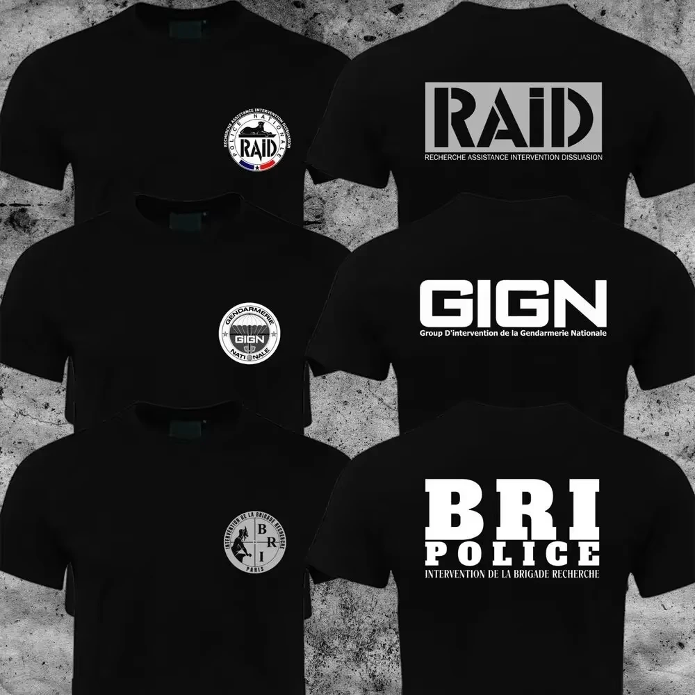 2025 nova frança francês especial elite forças gign raid bri camiseta masculina puro algodão verão manga curta camisetas homme