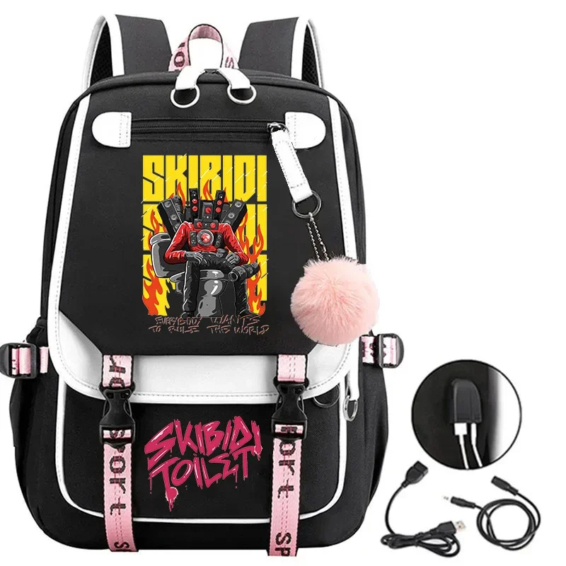 Skibidi-Mochila Usb para el inodoro para niñas adolescentes, bolsa para el ordenador portátil, mochilas escolares para estudiantes, mochilas de moda con altavoz de dibujos animados