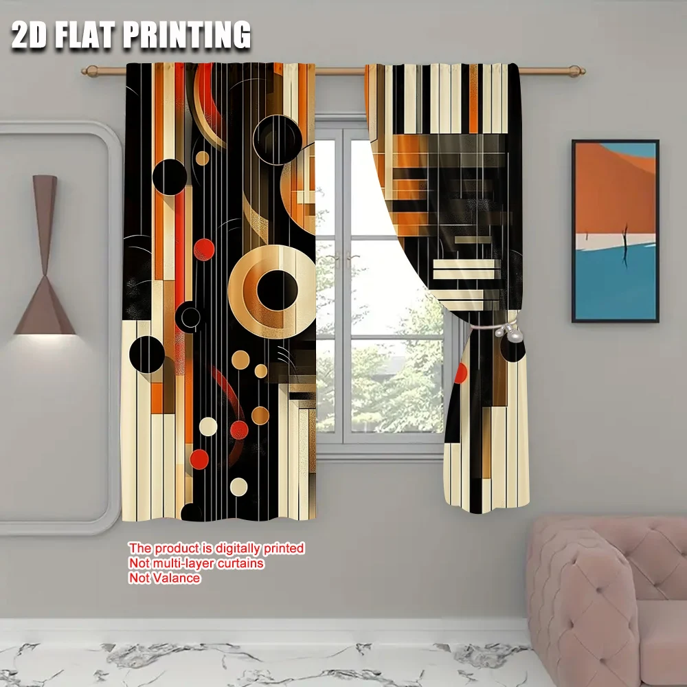 2pc,  Window Treatment Curtains geometric grid Versatile Durable Polyester,Without Electricity Birthday Party Perfect for
