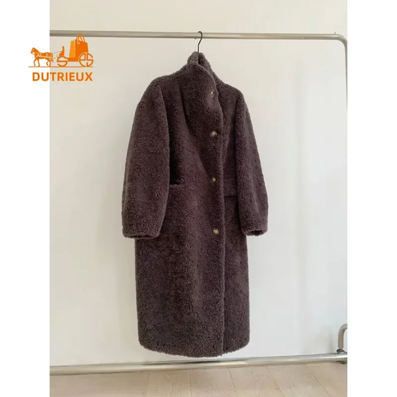 Winter Thick Warm Women 100 Sheep Wool Sheep Shearling Real Fur Coat Fur Coat Casual Long White Coffee Color All-match Commuting