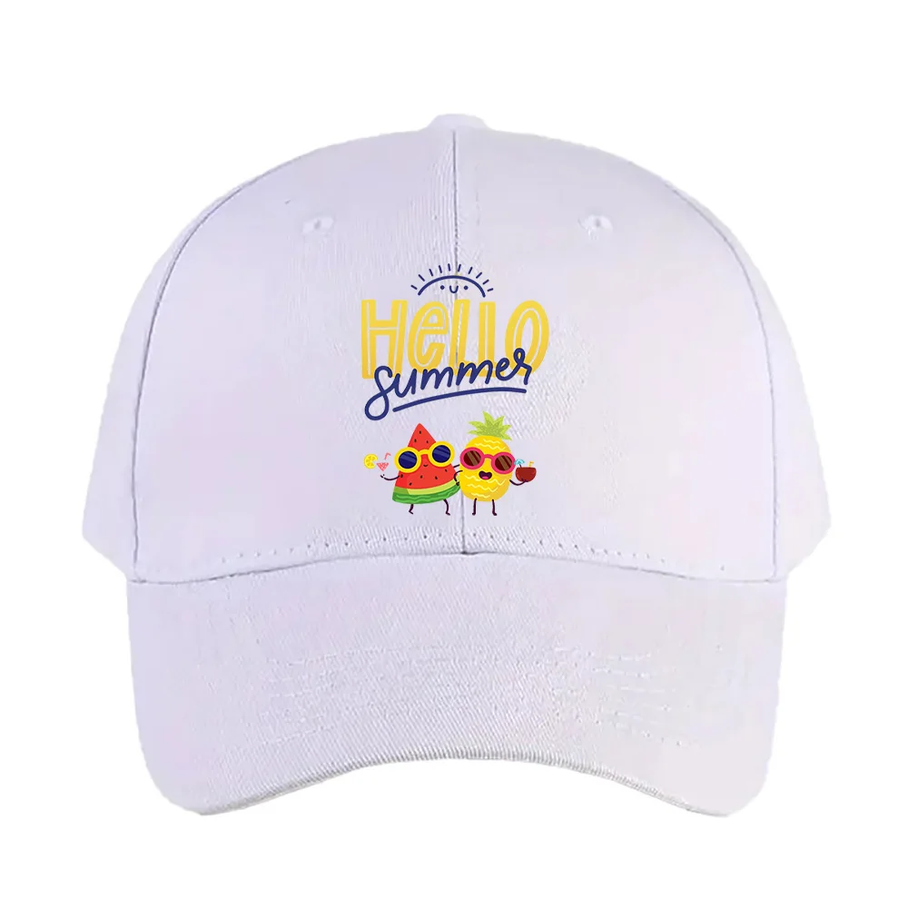 Hello Summer Watermelon and pineapple holiday Summer Woman Man Baseball Cap Adjustable with Curved Brim Duckbill Cap