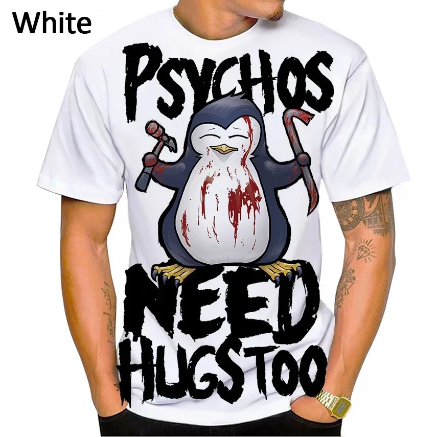 Summer Hot Sale Funny Unisex Streetwear Top PSYCHO PENGUINT 3D Printed T Shirt Fashion Crazy Penguin Hip-hop Style Short Sleeve