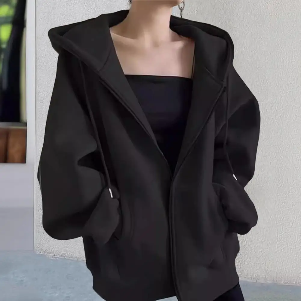 Women Jacket Stylish Hooded Sport Jacket with Drawstring Pockets for Women Wear Coat with Elastic Cuff Hem Women Thick Outerwear