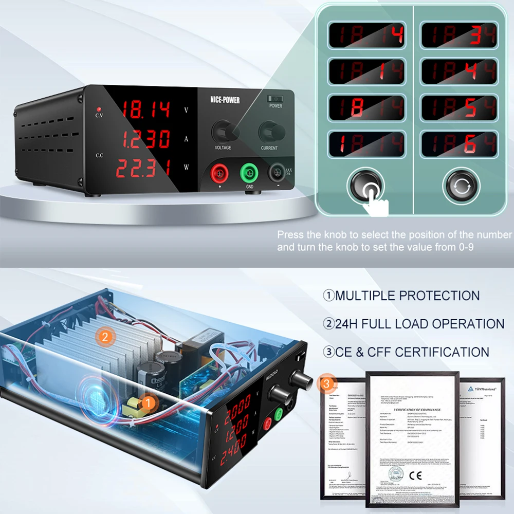 Imagem -02 - Nice-power Ajustável Digital Regulated Power Supply Fonte de Bancada Rs232 Lab dc Estabilizado 60v 30a 100v 5a 30v 30a