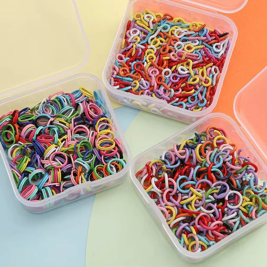 DIY Jewelry Accessories Set Colored Bead Keychain Open Jump Rings Lobster Clasp Hook Small Screw Eye Pins for DIY Jewelry Making