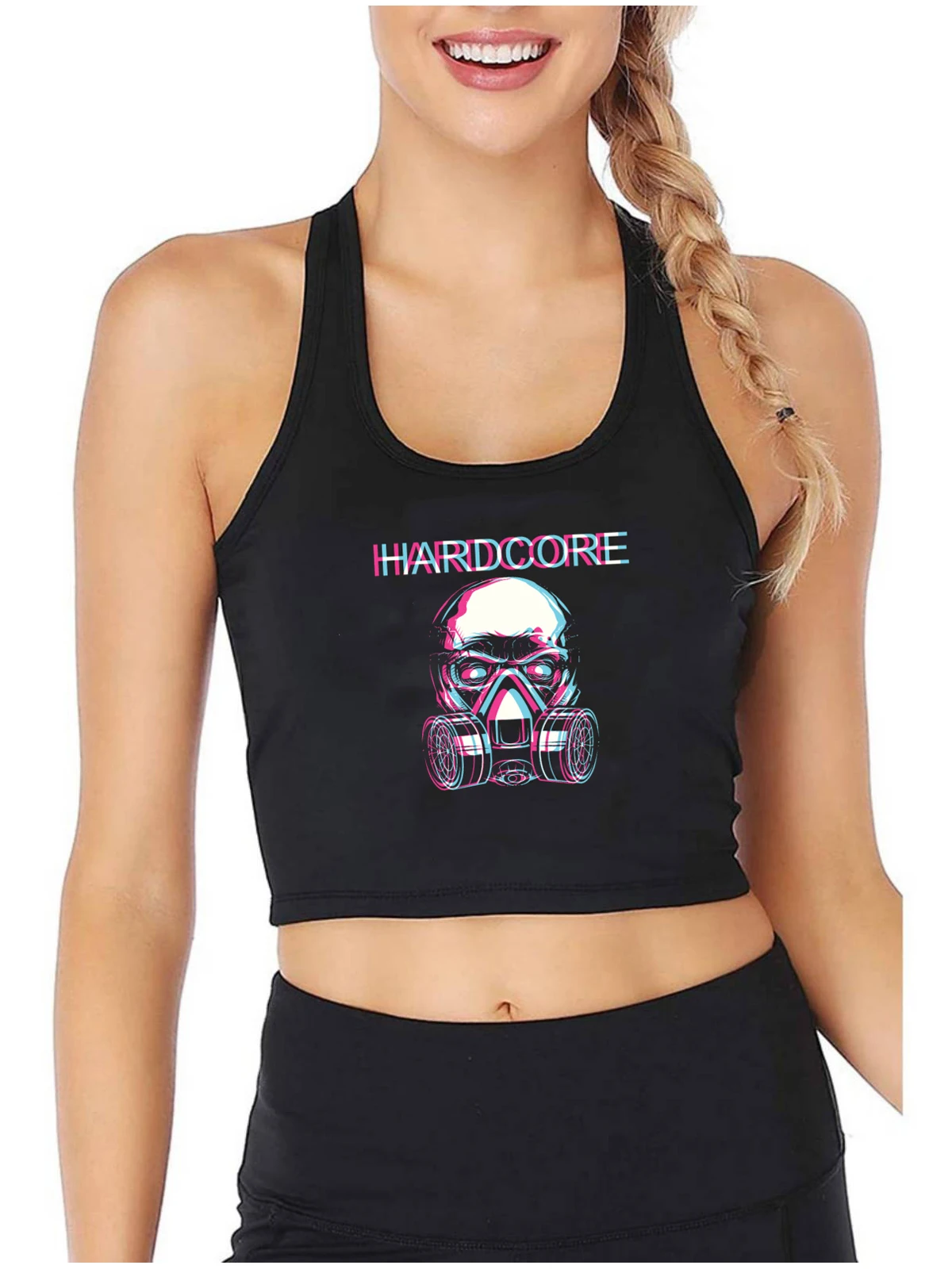 Hardcore Skull Techno Rave Trippy Edm Glitch Hadst Women Tank Tops Fashion Novelty Sexy Slim Fit Crop Top Cotton Camisole