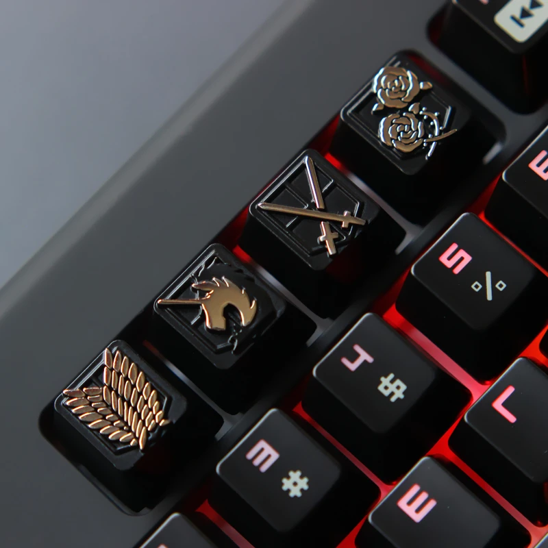 Anime Attack on Titan Keycaps 3D relief Wings of Freedom Defend Rose Zinc Aluminum Alloy Metal Keycap Suit for Cherry MX axis R4