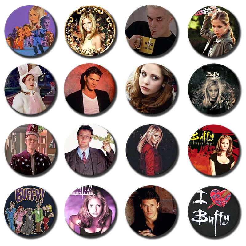 58mm 1PC Horror TV S-Series Buffy The Vampire Slayer Badge DIY Clothes Backpack Hat Enamel Pins Snap-in Brooch Accessories Gifts