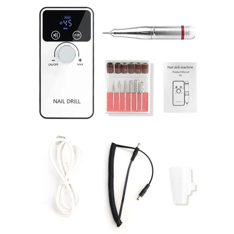 

ABHI-45000RPM Electric Nail Drill Machine Rechargeable Nail File Nails Accessories Gel Nail Polish Sander Low Noise