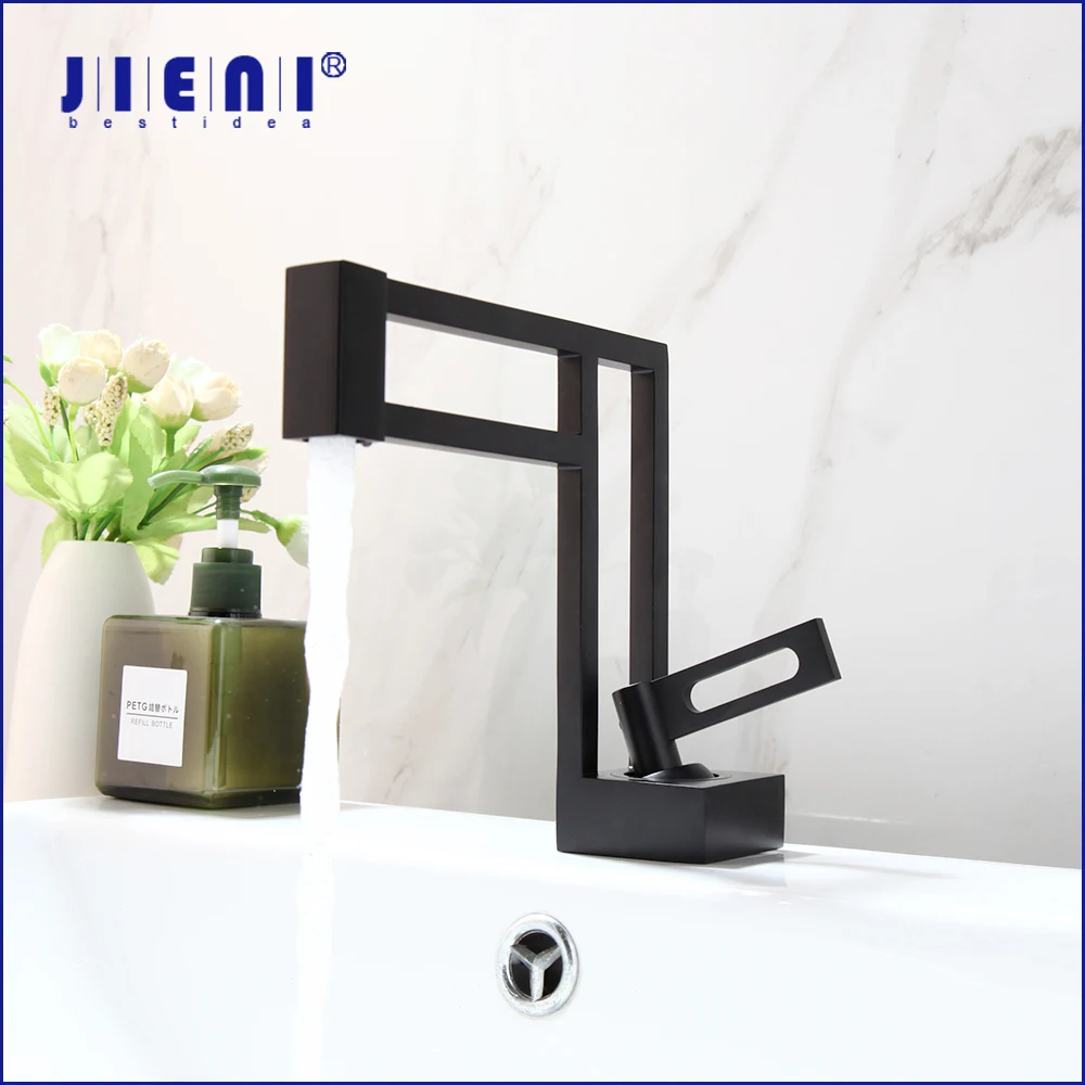 

JIENI Matte Black Bathroom Basin Sink Faucet Solid Brass Deck Monuted Hollow Out Unique Design Hot & Cold Water Mixer Tap Faucet