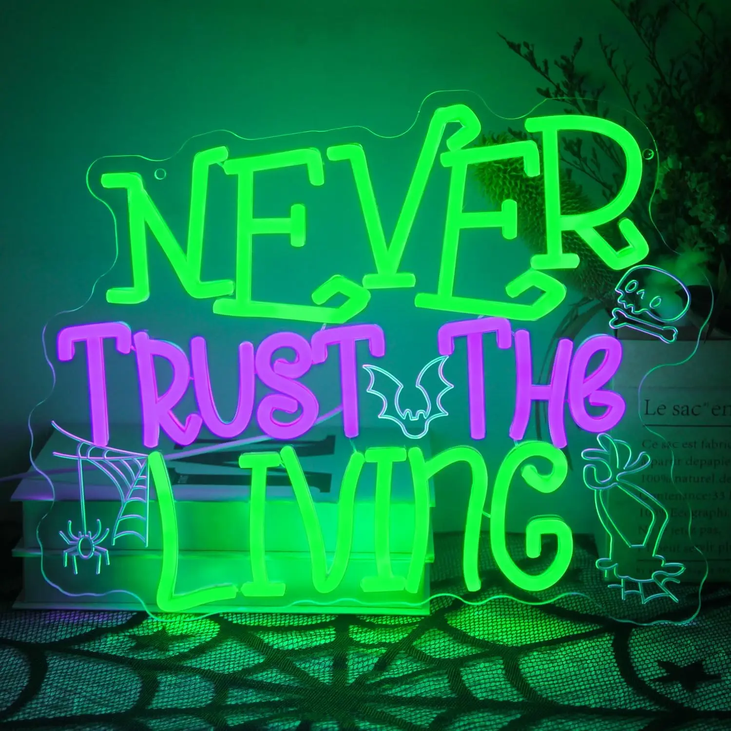 

Never Trust The Living Neon Sign USB Dimmable LED Neon Light for Bar Haunted Mansion Chamber of Secrets Spooky House Decor Gift