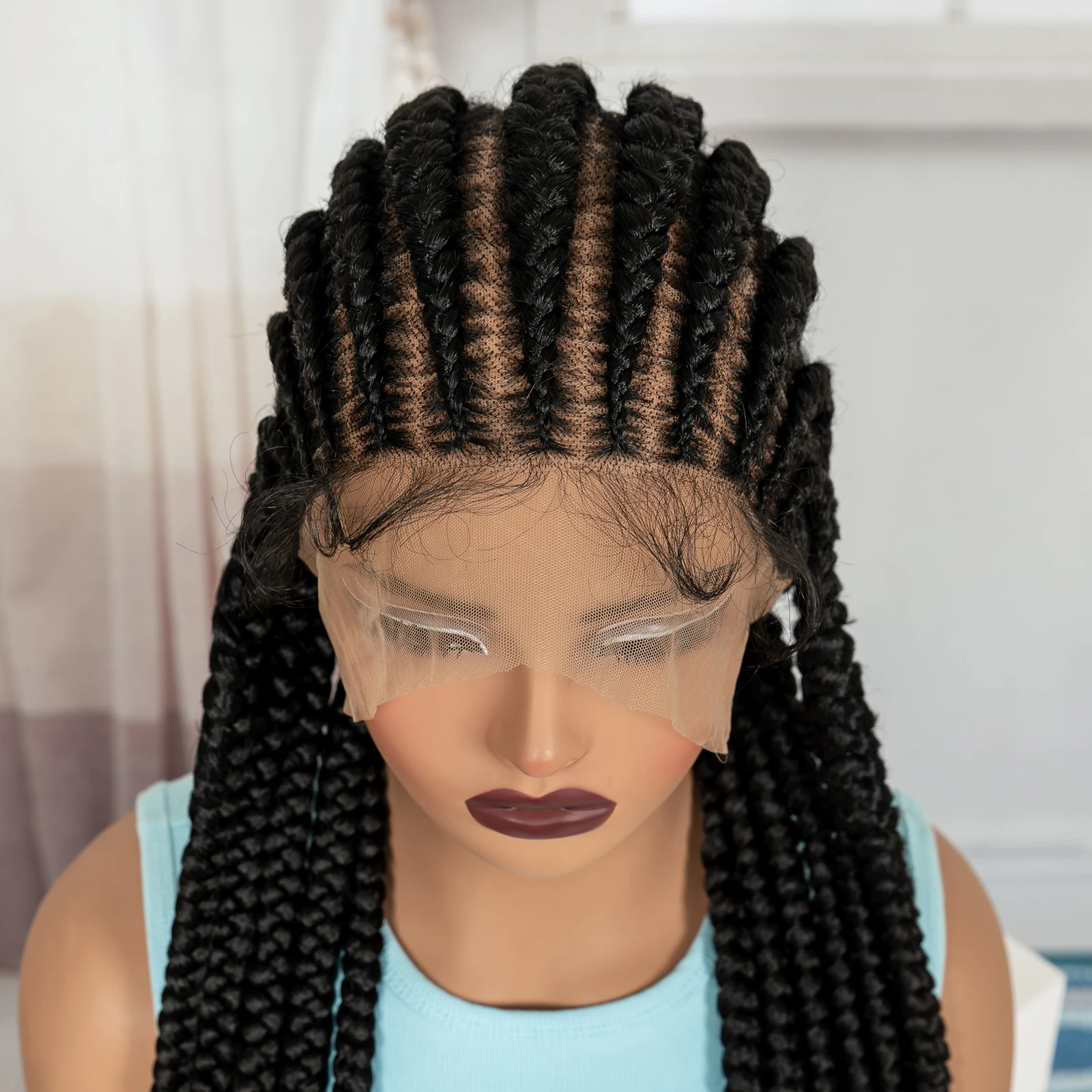 32In Full Lace Cornrow Braided Wigs Synthetic Braiding Hair Wigs Knotless Lace Frontal Braids Wig with Baby Hair for Black Women image 2