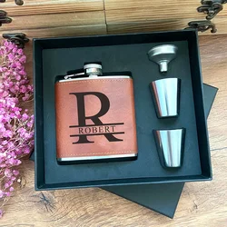 Personalized Flask 6oz Leather Hip Flask Engrave Stainless Steel Flask Best Man Groom Gift Wedding Favors Customized Logo