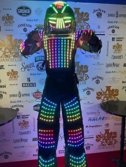 Traje robô roupa terno com máscara capacete terno luminoso jaqueta capacete para festa de dança boate