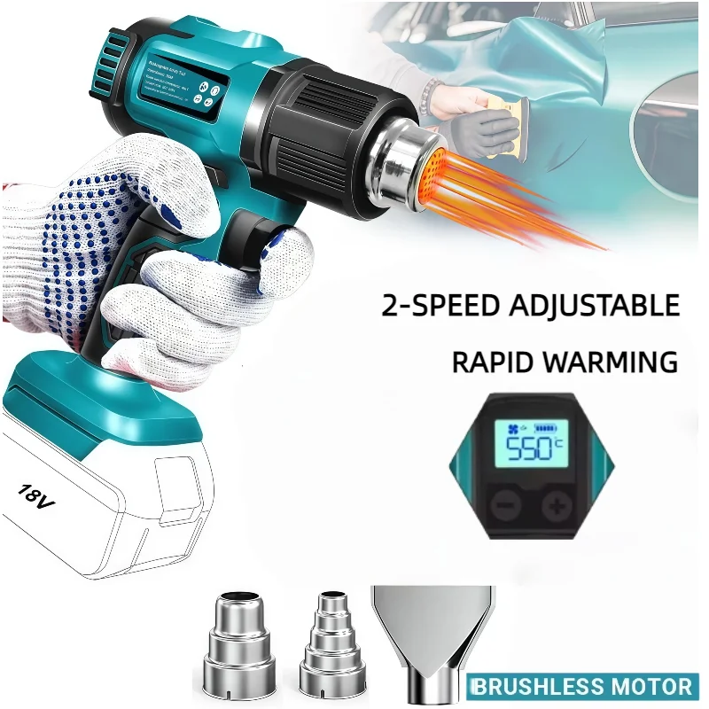 ماكيتا 18 فولت 550 ° مسدس حراري للتحكم في درجة الحرارة C مسدس هواء ساخن محمول لاسلكي مع شاشة LED منفاخ حراري لحام #1
