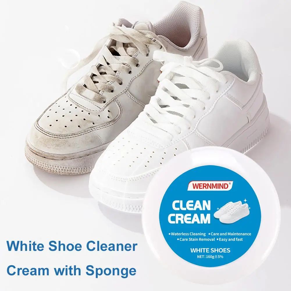 White Shoe Cleaning Cream Multipurpose Solid Paste with Sponge Rinse-Free Stain Remover for Sneaker Canvas Leather Shoes Ca P2O5