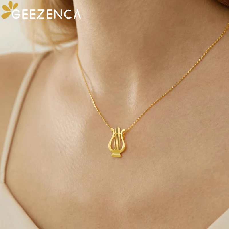 GEEZENCA 925 Sterling Silver Lyre Shape Necklace Pendant For Women Original Design Chic Unique Pendant Without Chain 2023 New